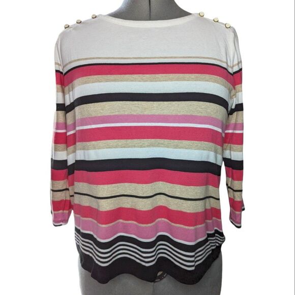 Rafaella Tops - Women's Rafaella Striped 3/4 Sleeves Top, Size Large Petite